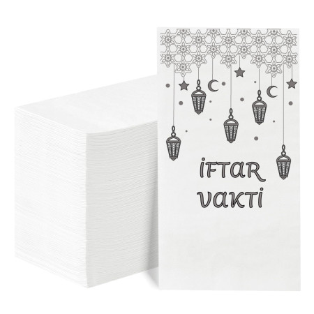 İftar Vakti Baskılı Peçete Gümüş Yemek Takımlarına Özel 24'lü Paket