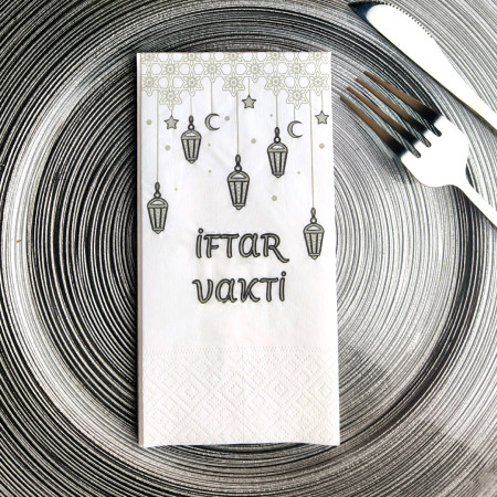 İftar Vakti Baskılı Peçete Gümüş Yemek Takımlarına Özel 24'lü Paket