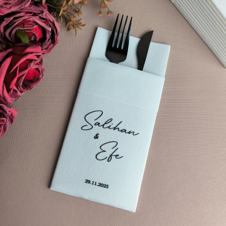 50 Adet Sea Kişiye Özel Airlaid Kumaş Dokulu Peçete - Beyaz