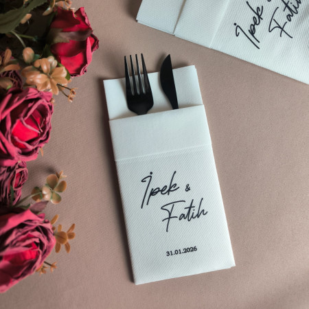 50 Adet Vera Kişiye Özel Airlaid Kumaş Dokulu Peçete - Beyaz